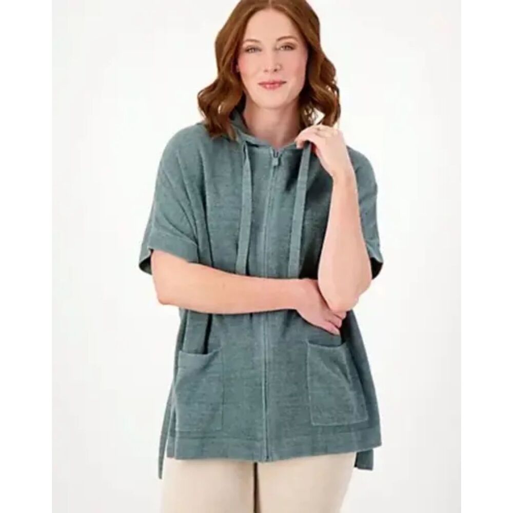 Barefoot Dreams Blue Spruce Zip Up Short Sleeve CozyChic Ultra Lite Hoodie